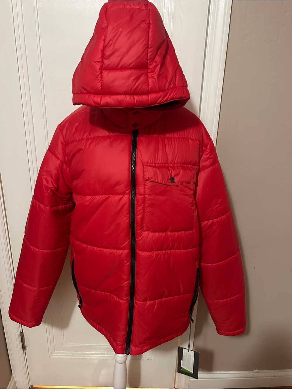 Men's Red Puffer Jacket with Hood